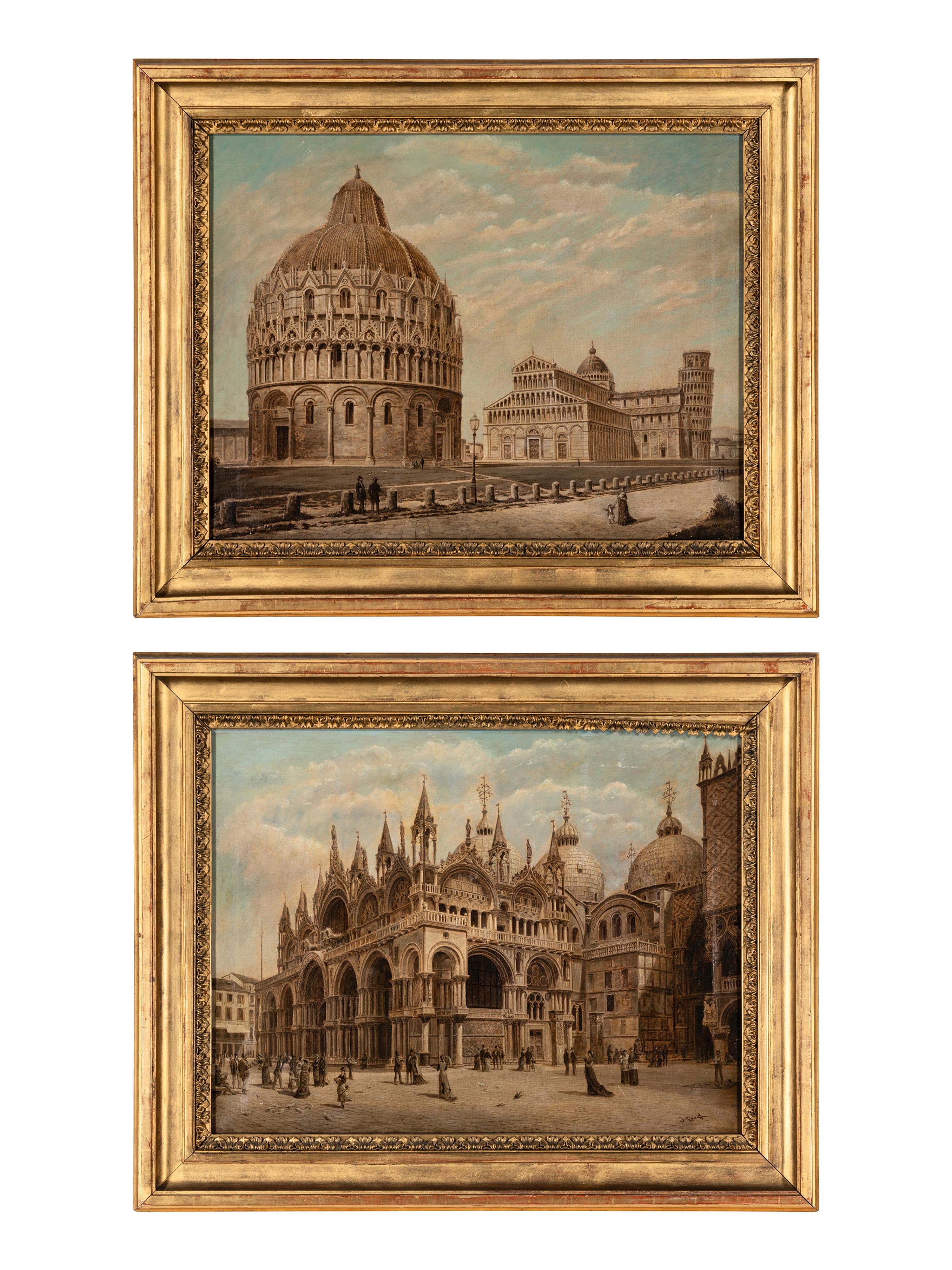 View of Piazza San Marco, Venice and View of Pisa (a pair)