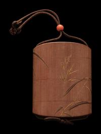 A Japanese Gold Decorated Wood Three-Case Inro