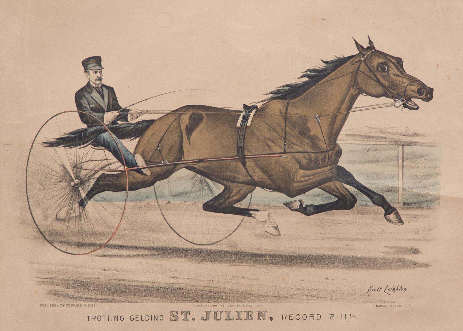 Three Hand-Colored Prints Depicting Carriage Racing Image 11 x 15 1/2 inches.