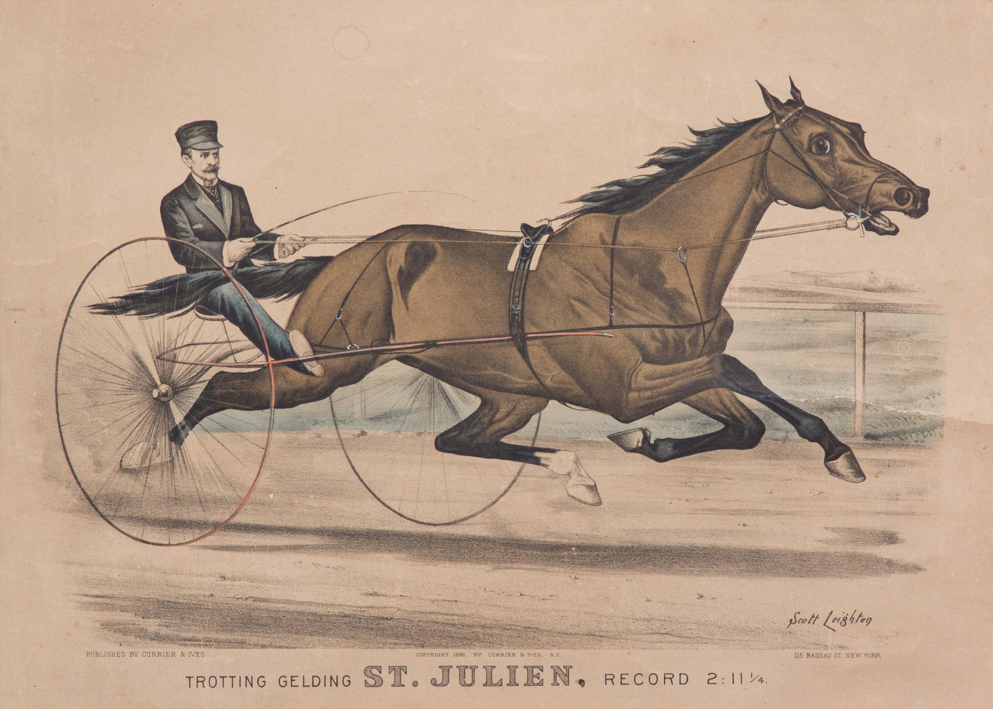 Three Hand-Colored Prints Depicting Carriage Racing Image 11 x 15 1/2 inches.