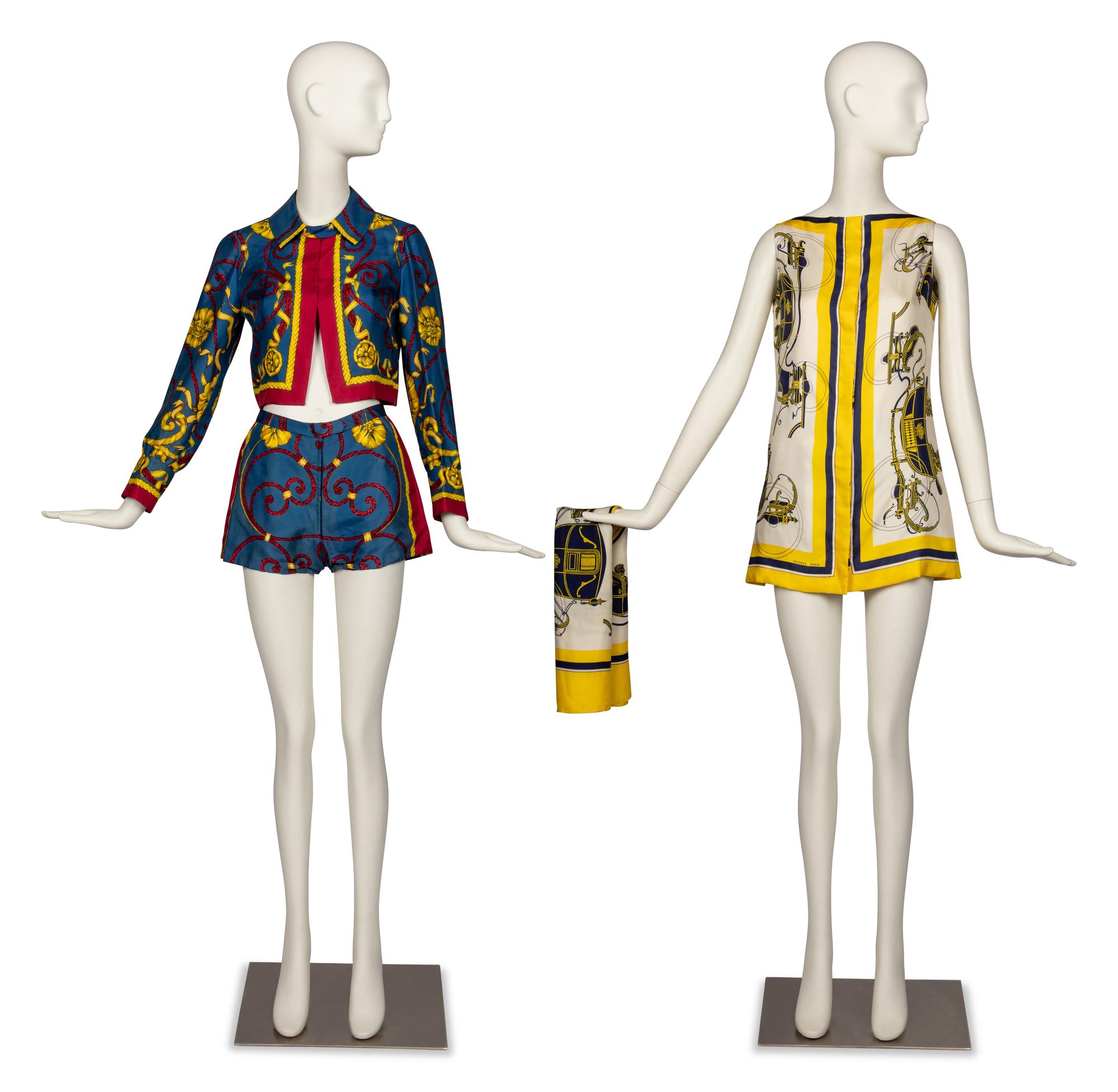 Hermès Silk Ensemble and Top with Matching Silk Scarf, 1960s