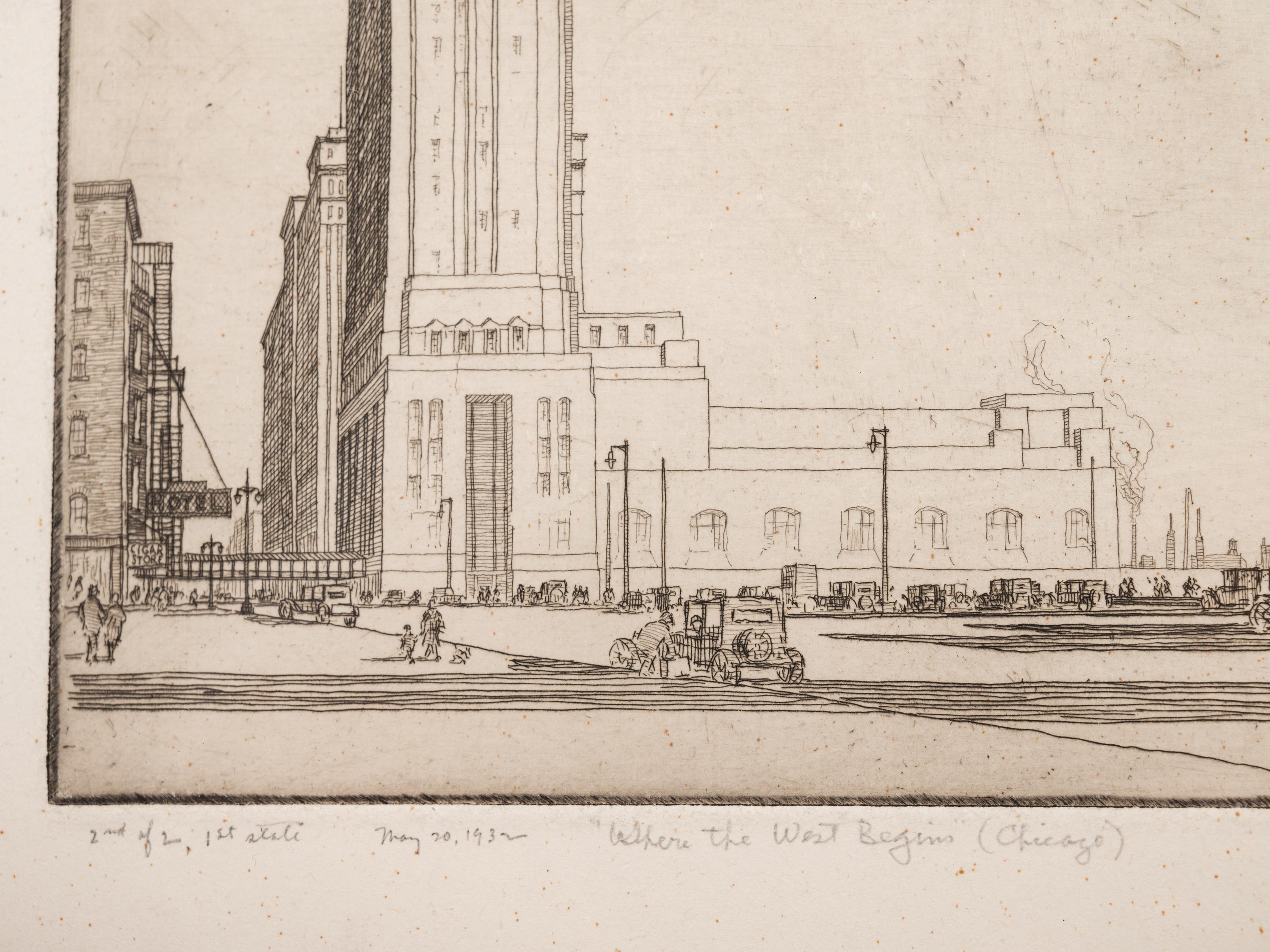 Where the West Begins (Chicago) , accompanied by two preparatory pencil sketches, 1930-32