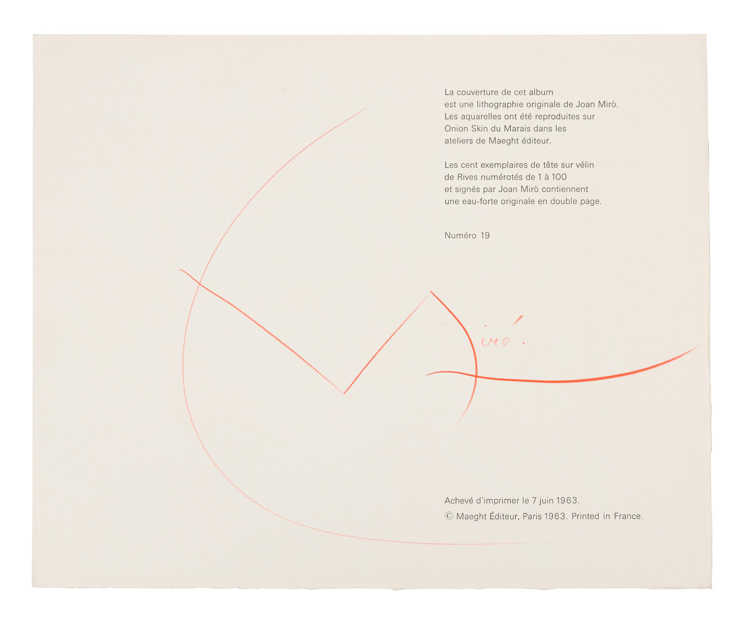 [ARTISTS BOOK]. MIRÓ, Joan (1893–1983). Tracé sur l'Eau Suite d’aquarelles . Paris: Maeght Éditeur, 1963.