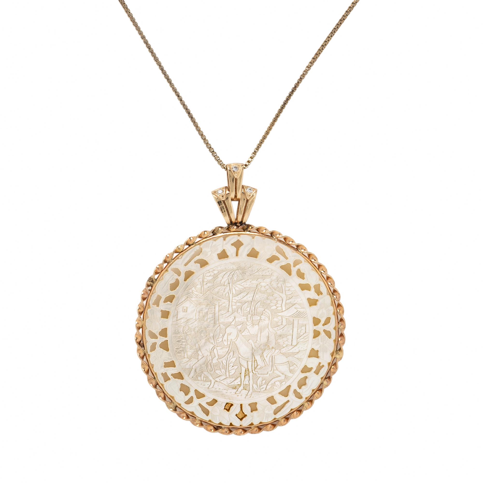 Donna Chambers, Chinese Mother-of-Pearl Gaming Counter and Yellow Gold Necklace and Earrings