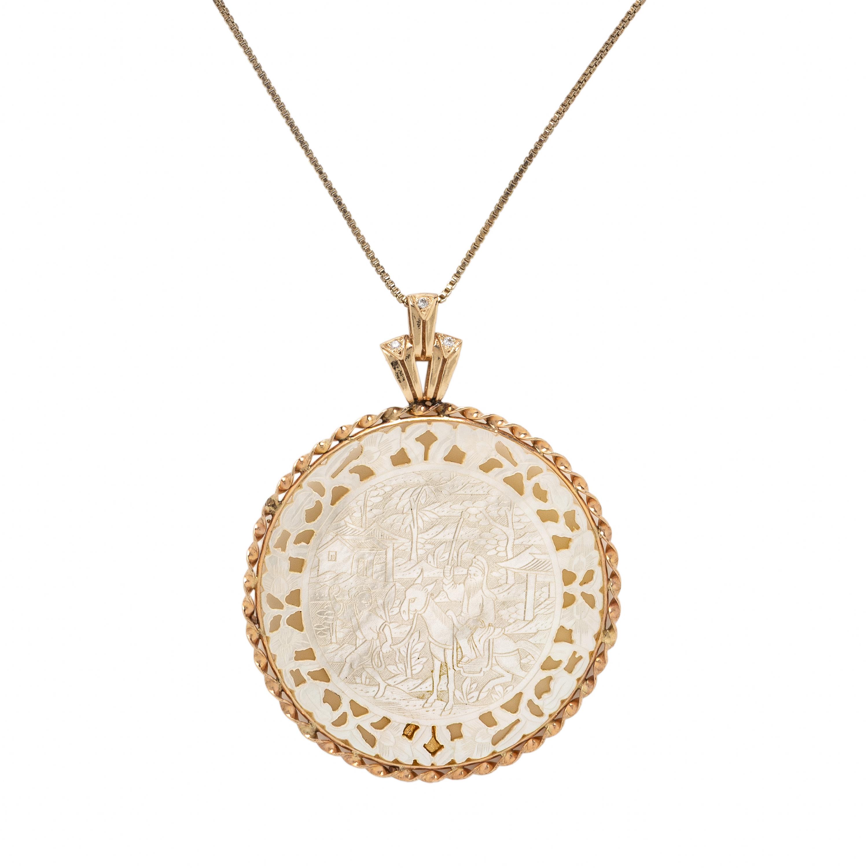 Donna Chambers, Chinese Mother-of-Pearl Gaming Counter and Yellow Gold Necklace and Earrings
