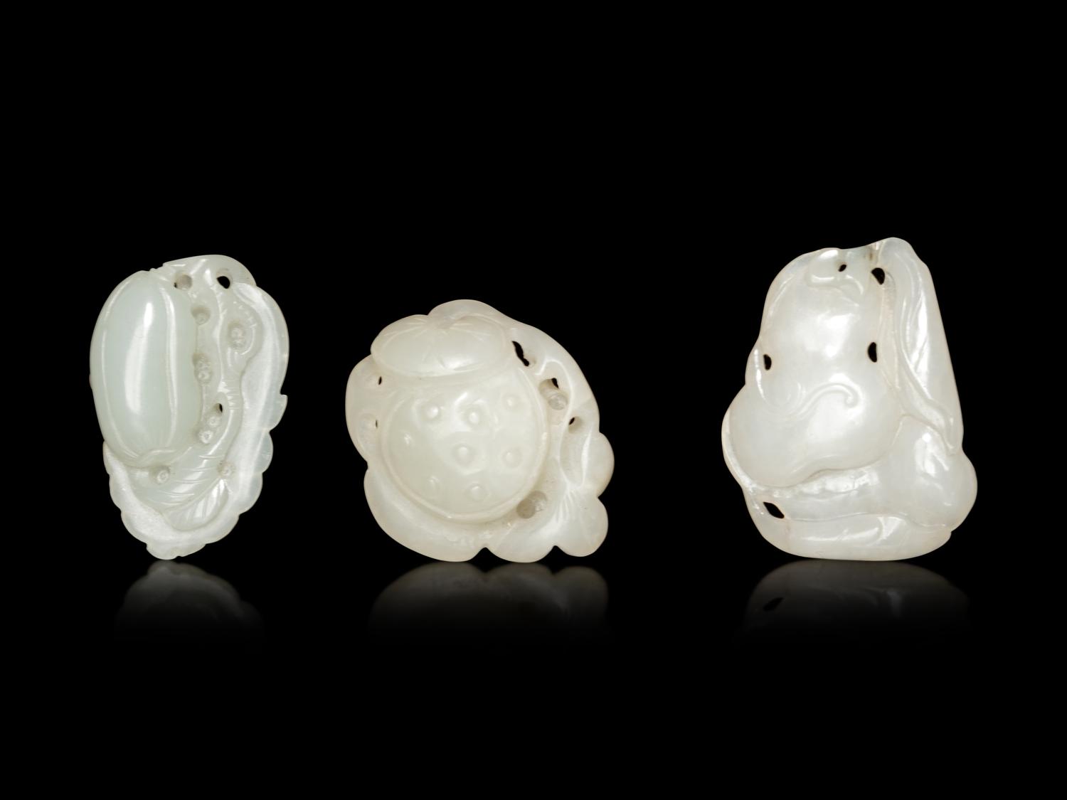 Five White Jade Carved Figures of Fruit