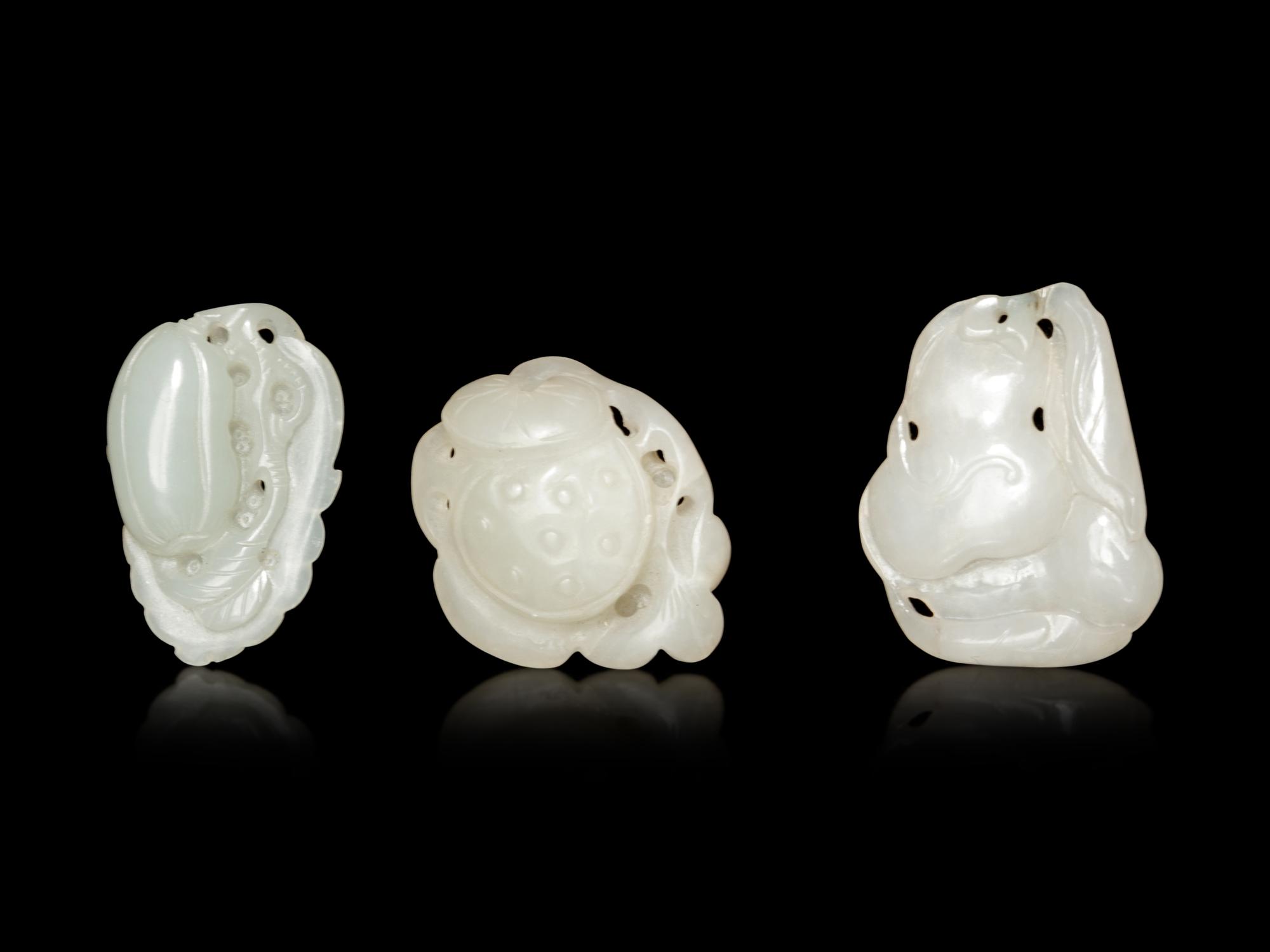 Five White Jade Carved Figures of Fruit