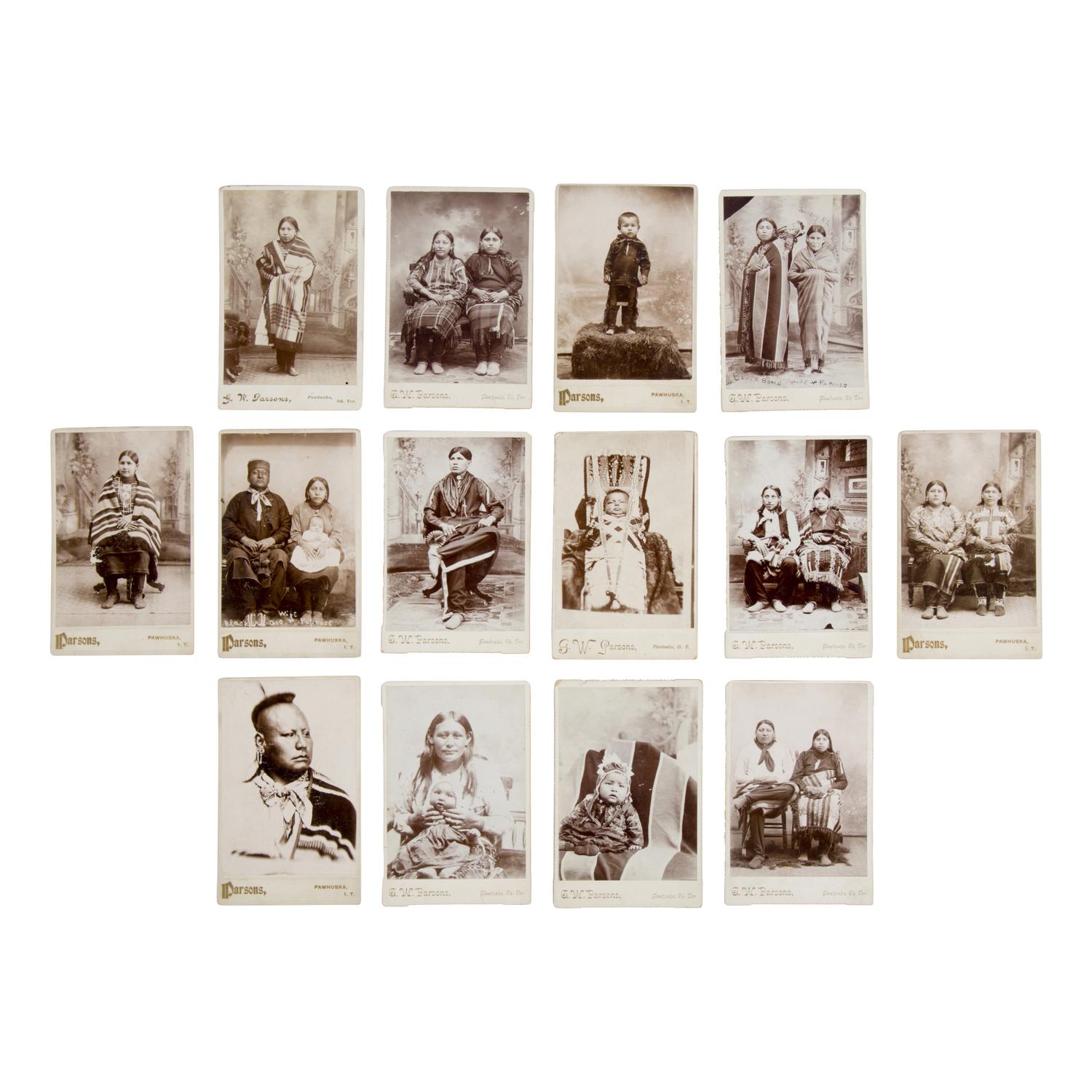 Parsons, G.W. (1845-1931). A group of 14 cabinet cards of Osage Indians taken at Pawhuska, Indian Territory.