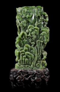 A Chinese Mottled Spinach Jade Vase Height 8 1/2 inches. — 19TH CENTURY