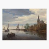 Salomon van Ruysdael (Dutch, B.C. 1602–1670) Sailing by the Old Dutch Town