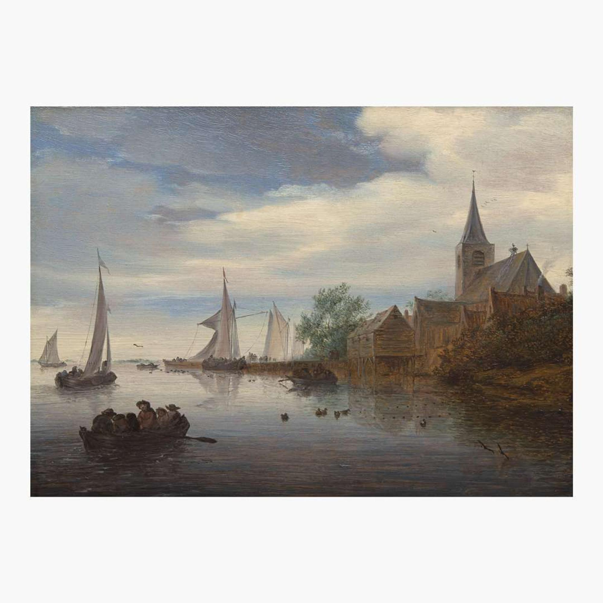 Salomon van Ruysdael (Dutch, B.C. 1602–1670) Sailing by the Old Dutch Town
