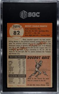 A 1953 Topps Mickey Mantle Baseball Card No. 82 (SGC 5 EX)