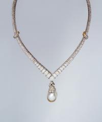 A Fine Platinum and Diamond Necklace, Van Cleef & Arpels, with a Detachable Cultured Pearl and Diamond Pendant, 49.70 dwts.