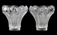 A Pair of Lalique Molded and Frosted Glass Vases Height 8 3/4 inches. — 20TH CENTURY