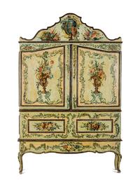 A North Italian Rococo Polychrome Painted Cabinet on Stand