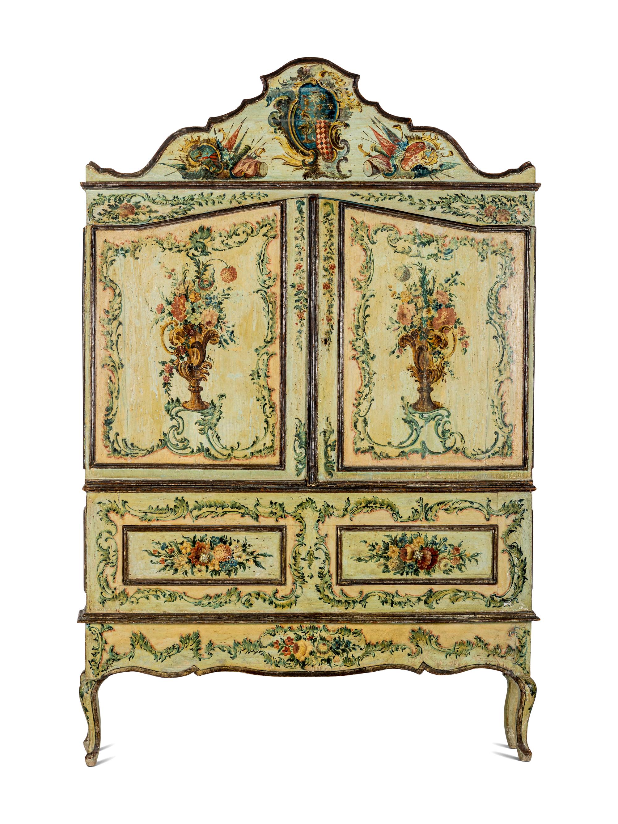 A North Italian Rococo Polychrome Painted Cabinet on Stand