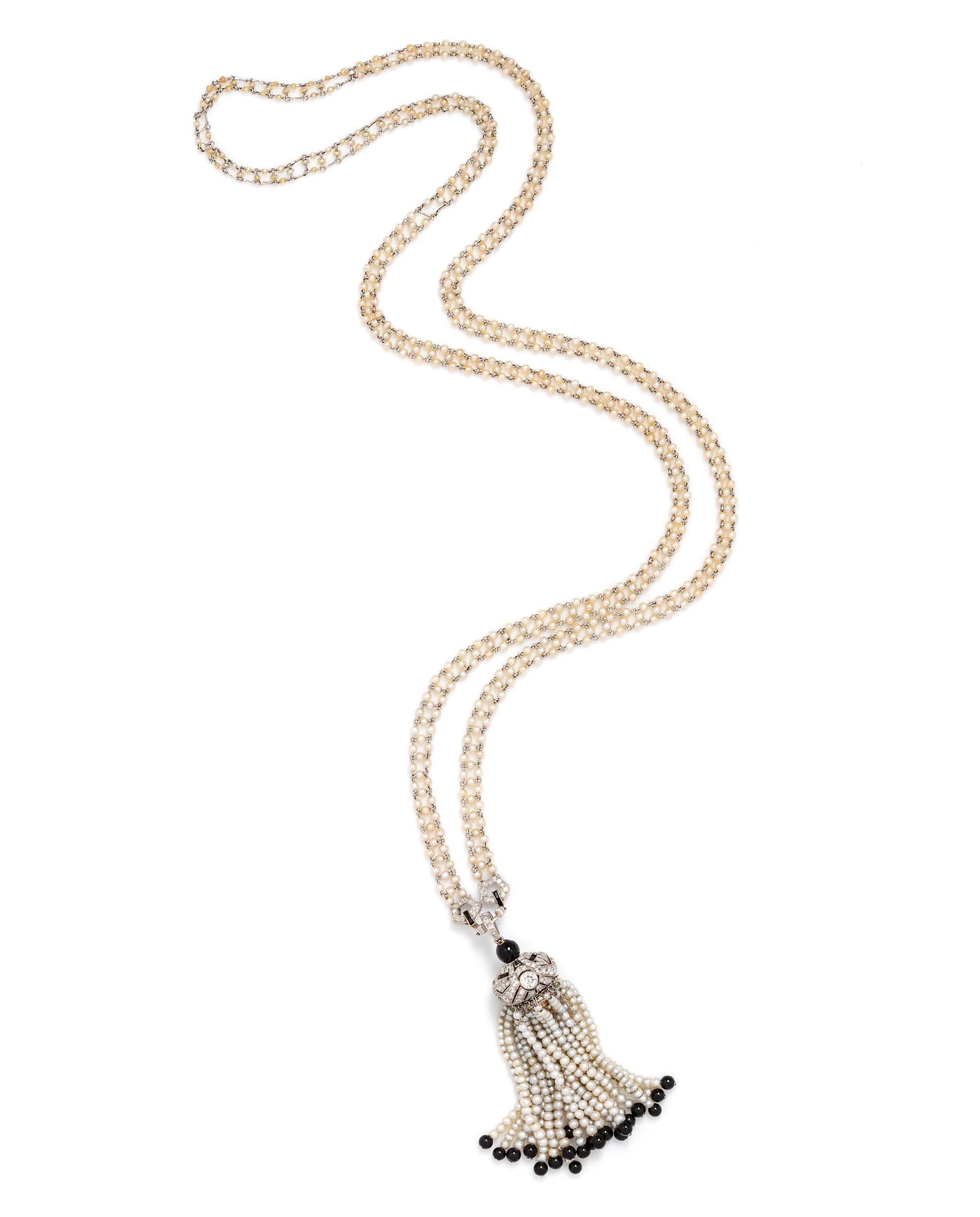 Art Deco, Diamond, Seed Pearl and Onyx Sautoir