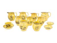 A Collection of Thirteen English Yellow Ground Transfer Wares