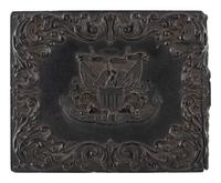 [CIVIL WAR]. Quarter plate tintype of Union officers leading western Infantry company. N.p.: N.p., [1861-1865].