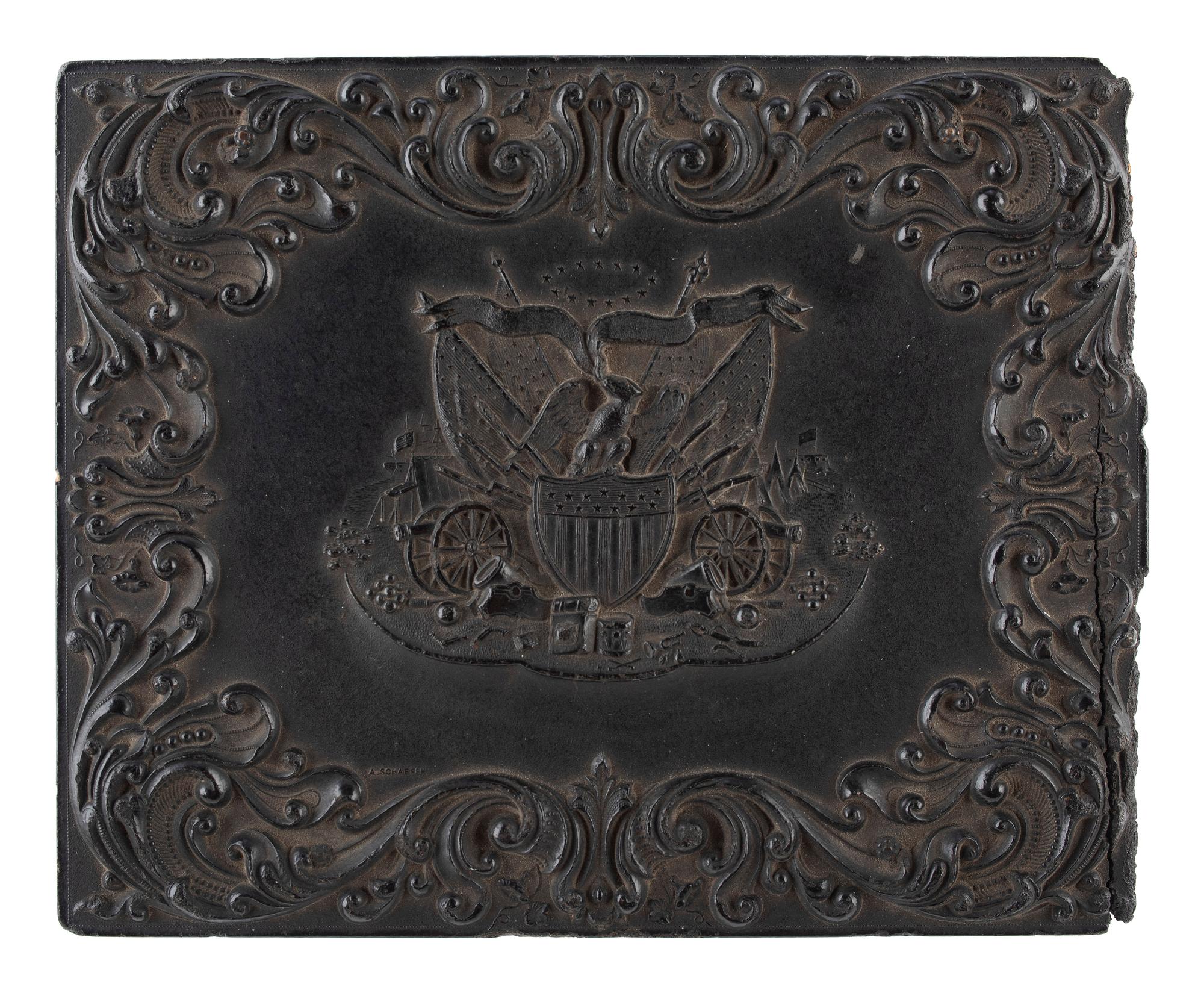 [CIVIL WAR]. Quarter plate tintype of Union officers leading western Infantry company. N.p.: N.p., [1861-1865].