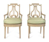 A Pair of Louis XVI Grey-Painted Fauteuils — 19TH CENTURY