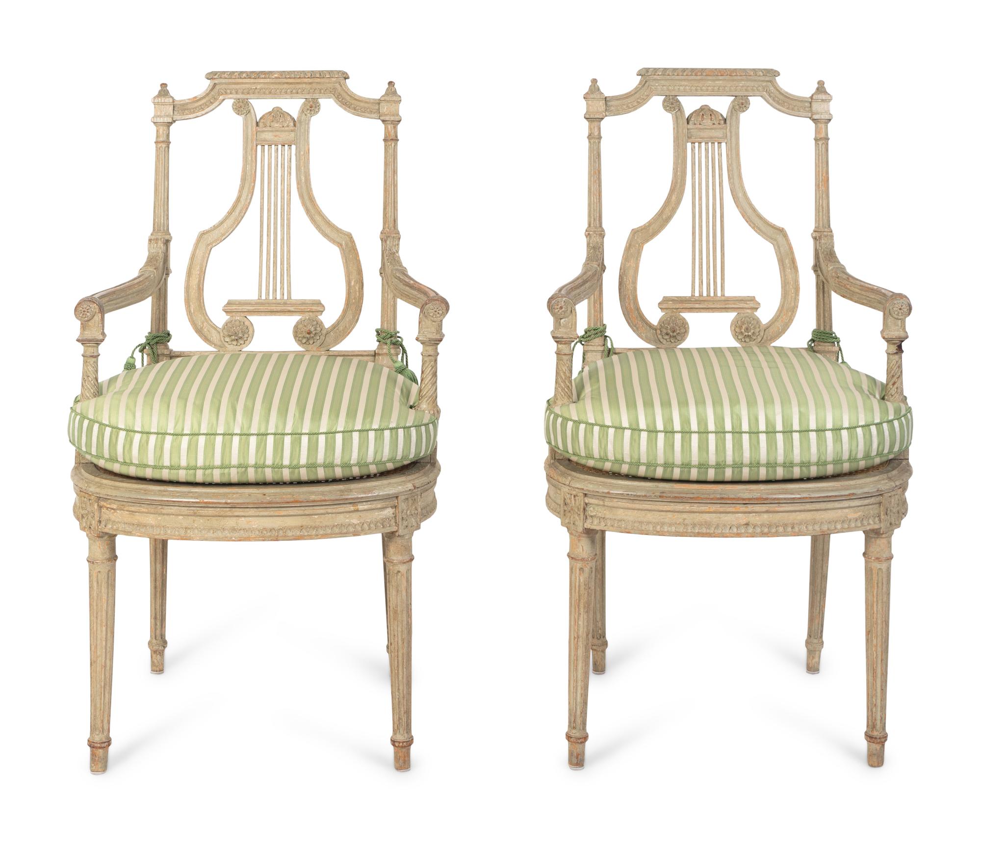 A Pair of Louis XVI Grey-Painted Fauteuils — 19TH CENTURY
