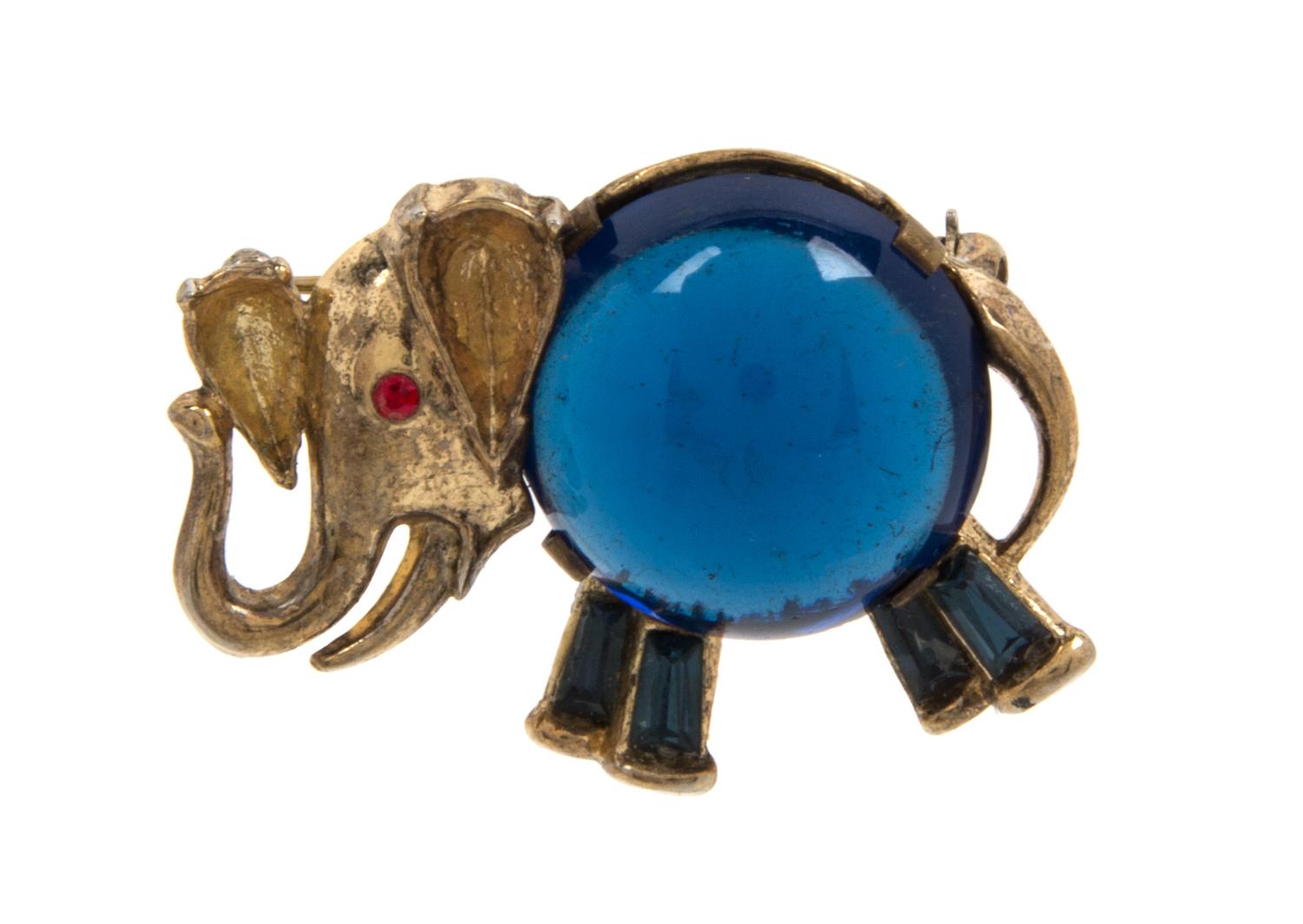 A Trifari Blue Jelly Belly Elephant Brooch,