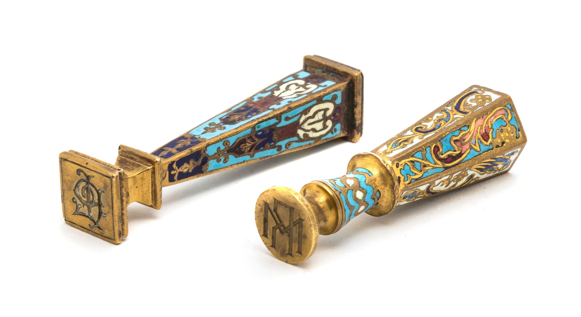 Two Continental Champleve Seals, Height of taller 3 1/4 inches.