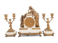 A French Gilt Bronze and Marble Clock Garniture