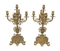 A Pair of Gilt Metal Five-Light Candelabra