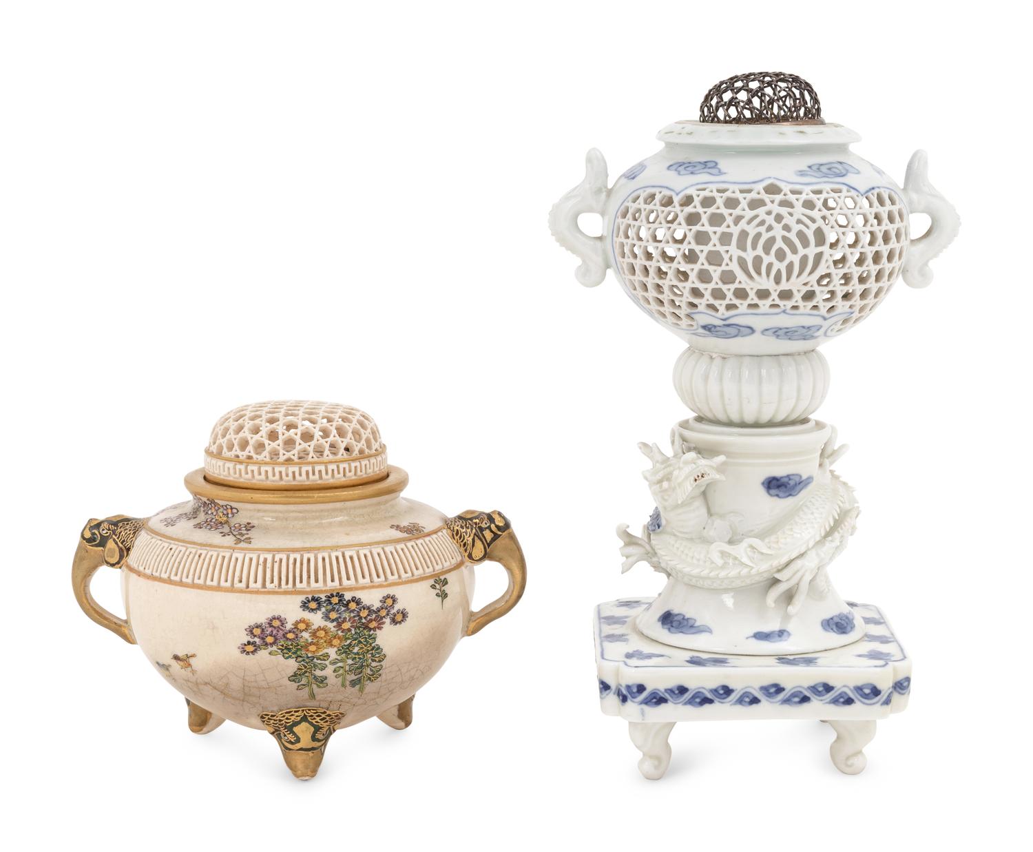 Two Japanese Porcelain Incense Burners, Koro