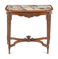 A Louis XVI Style Carved Walnut Marble-Top Side Table