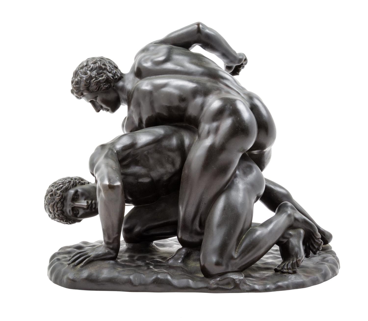 A Grand Tour Bronze Figural Group Width 20 inches. — AFTER THE ANTIQUE