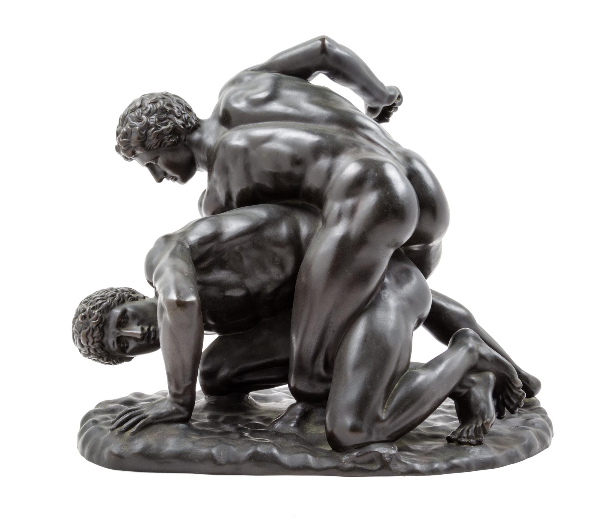 A Grand Tour Bronze Figural Group Width 20 inches. — AFTER THE ANTIQUE