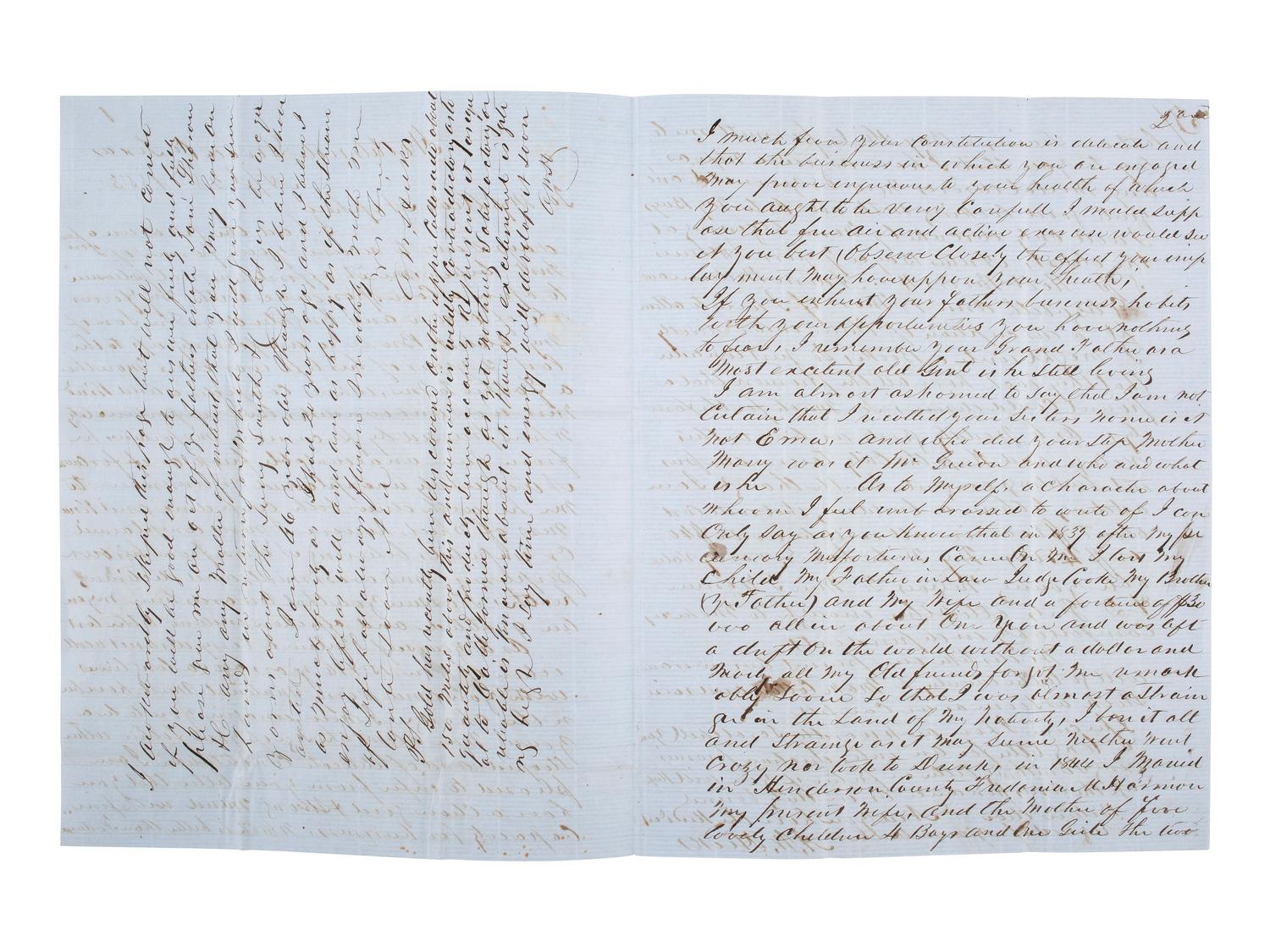 [TEXAS]. A letter from an enslaver detailing the value of enslaved persons and noting the recent discovery of gold. Hallettsville, TX, 28 April 1853. [With:] Additional letter to same recipient.