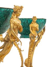 A Pair of Empire Style Gilt Bronze and Malachite Veneered Wine Coolers