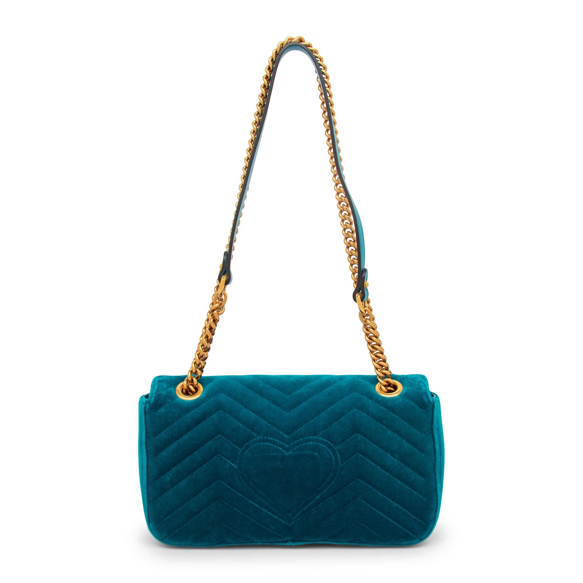 GUCCI, TEAL VELVET MARMONT BAG