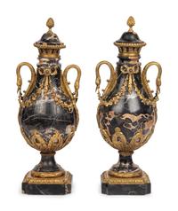 A Pair of French Gilt Bronze Mounted Marble Urns