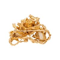 Cultured Pearl, Diamond, and Yellow Gold Brooch