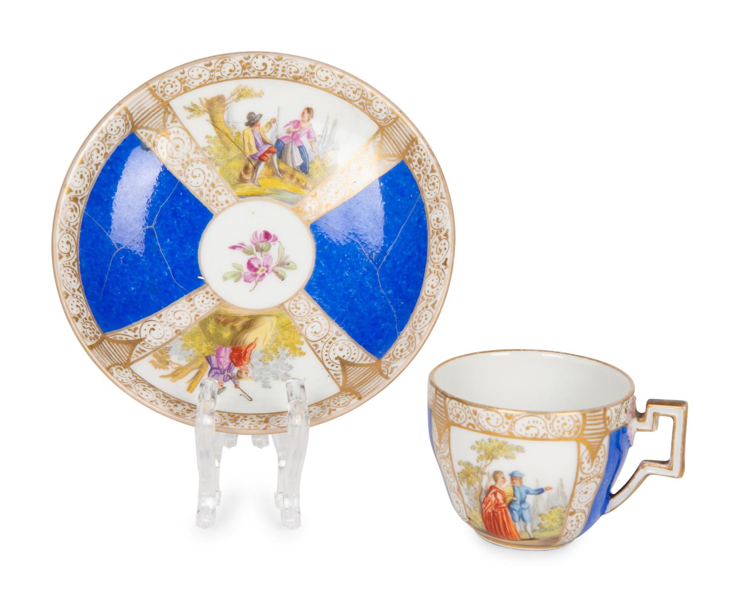 Eleven Meissen and Various Other Porcelain Teacups and Saucers — 19TH/20TH CENTURY