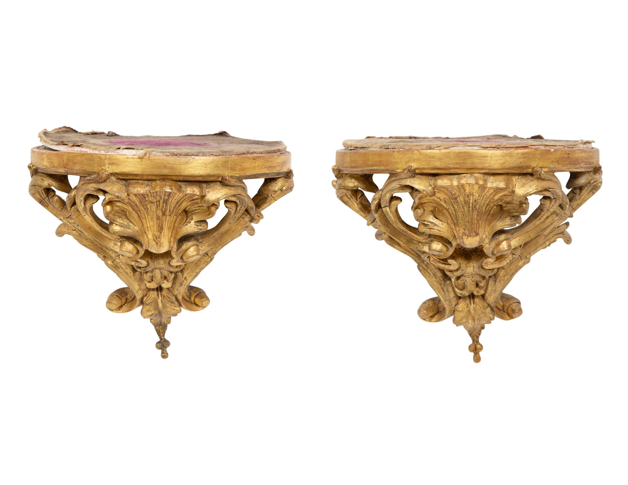 A Pair of Louis XV Style Giltwood Wall Brackets