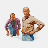 Two works: Male in Purple Shirt and Male in Tan Shirt