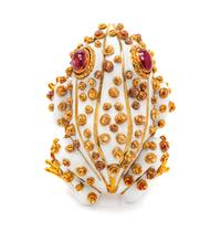 An 18 Karat Yellow Gold, Ruby and Enamel Frog Brooch, David Webb, 32.10 dwts.
