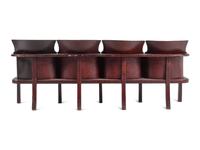 Two Sets of Four Inlaid Mahogany Theater Seats