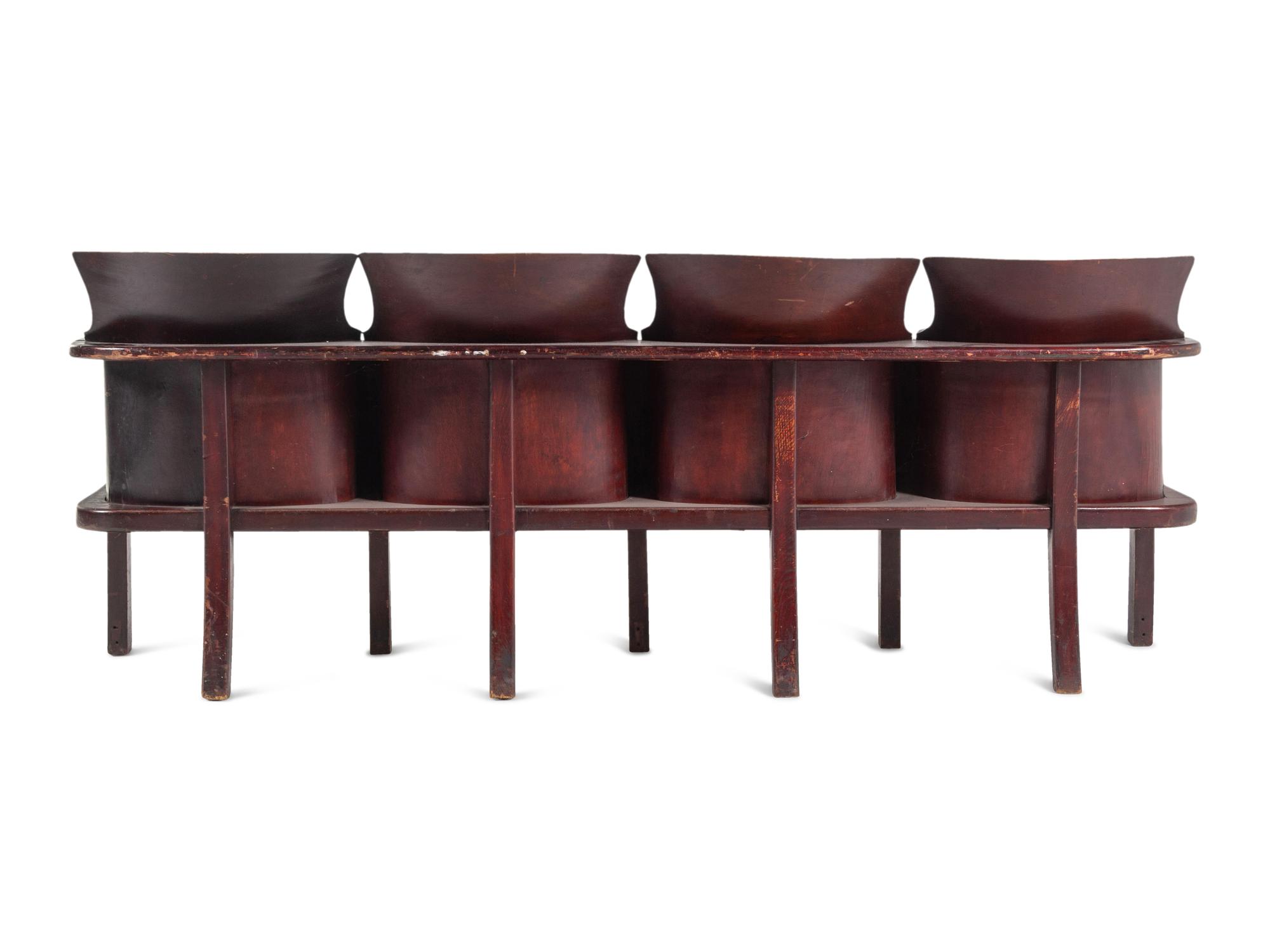 Two Sets of Four Inlaid Mahogany Theater Seats