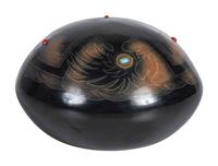 Black and Sienna Sgraffito Pottery Seed Jar, with Coral and Turquoise Beads