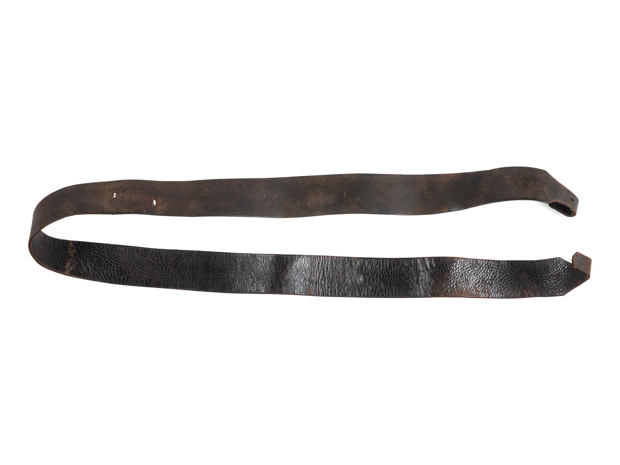 Civil War cartridge box sling with soldier's initials.
