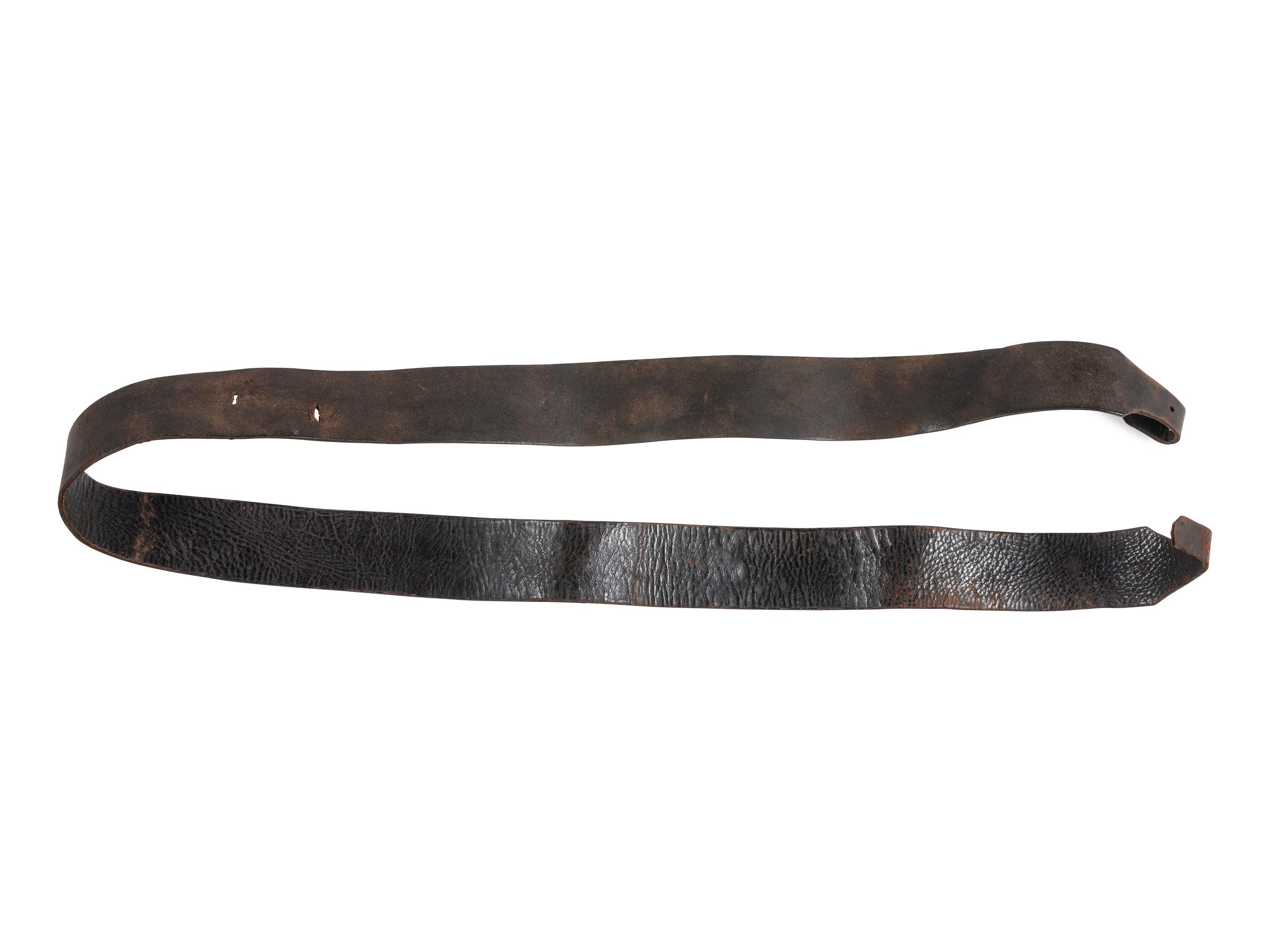 Civil War cartridge box sling with soldier's initials.