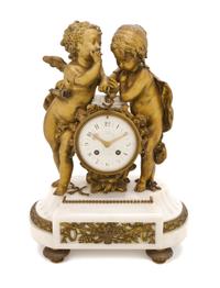 A Louis XVI Style Gilt Bronze and Marble Mantel Clock, SECOND HALF 19TH CENTURY, Height 18 inches. — SECOND HALF 19TH CENTURY,