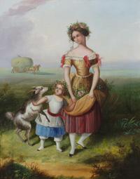 Mother and Child Adorned with Flowers in a Landscape, 1837